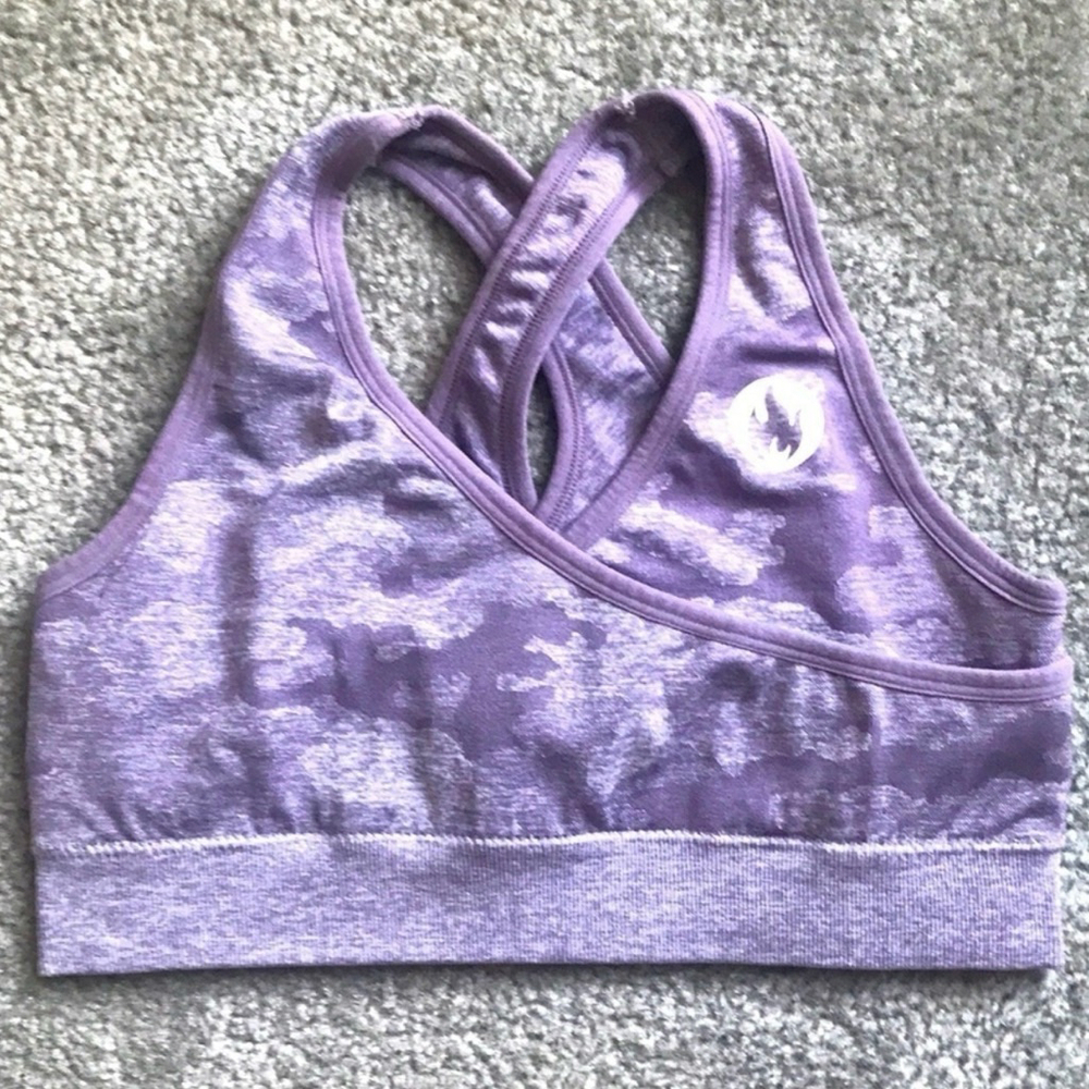 EUC LiveSore CrossFit Bra in Grape Camo | Size Small